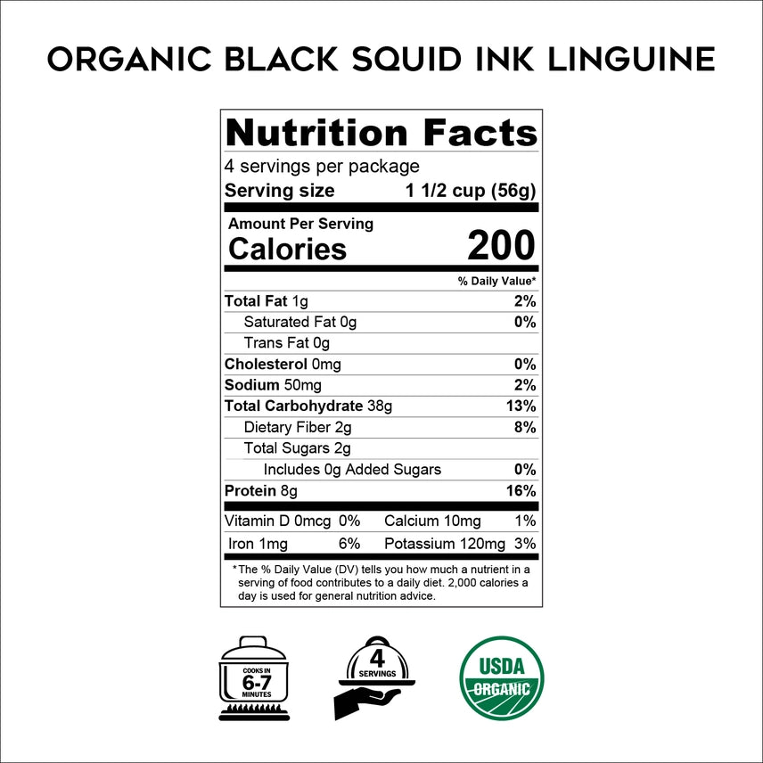 Organic Squid Ink Linguine - Italian Black Pasta