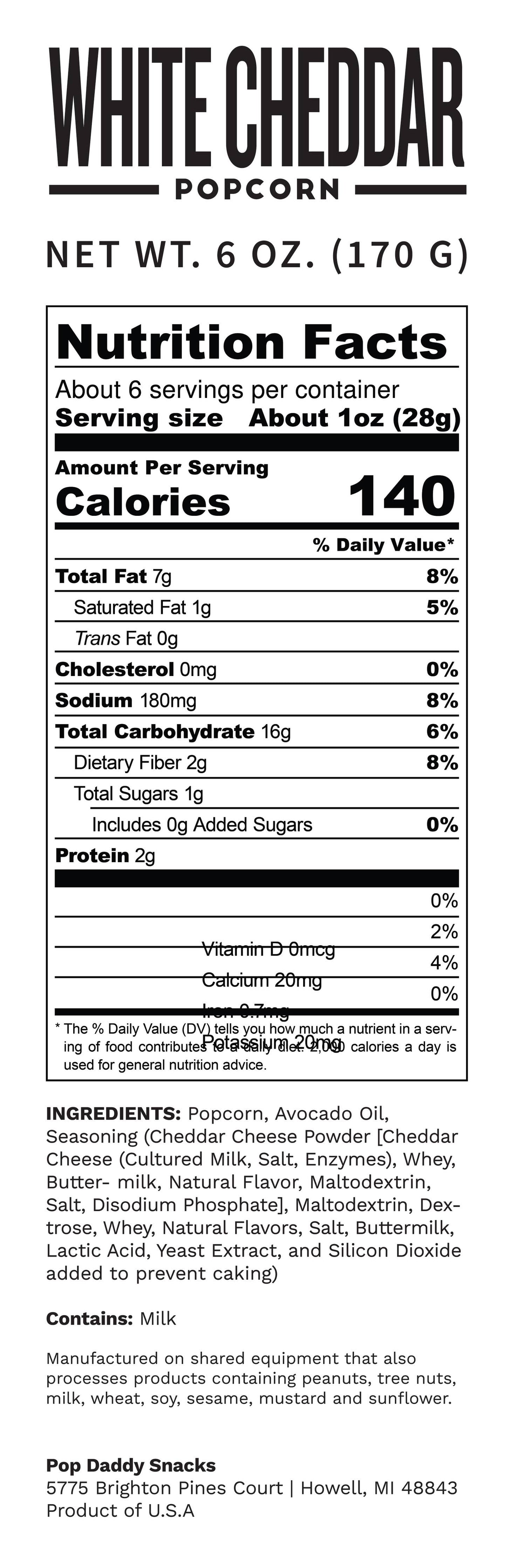 Pop Daddy – Real White Cheddar Flavored Popcorn 6.0oz