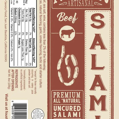 Beef Salami | Foustman's All-Natural Uncured Salami - 8oz