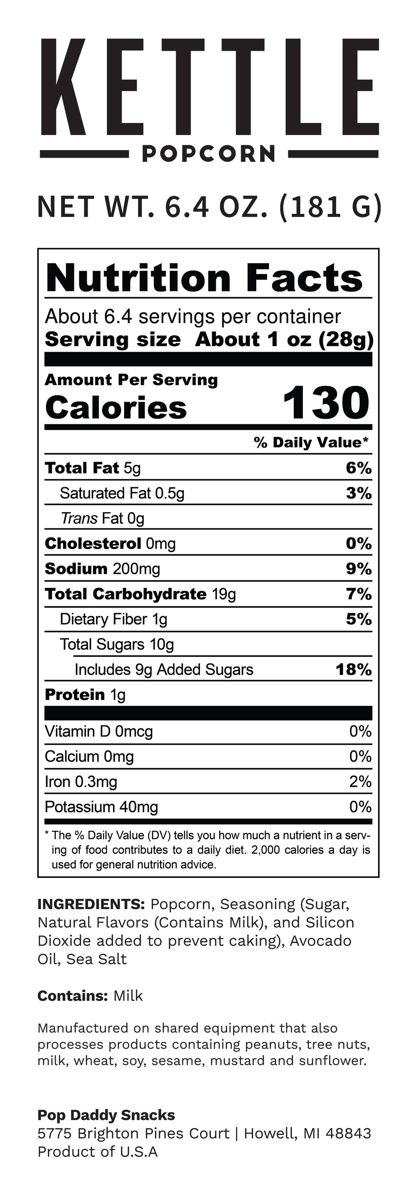 Pop Daddy – Premium Kettle Corn Flavored Popcorn 6.4oz