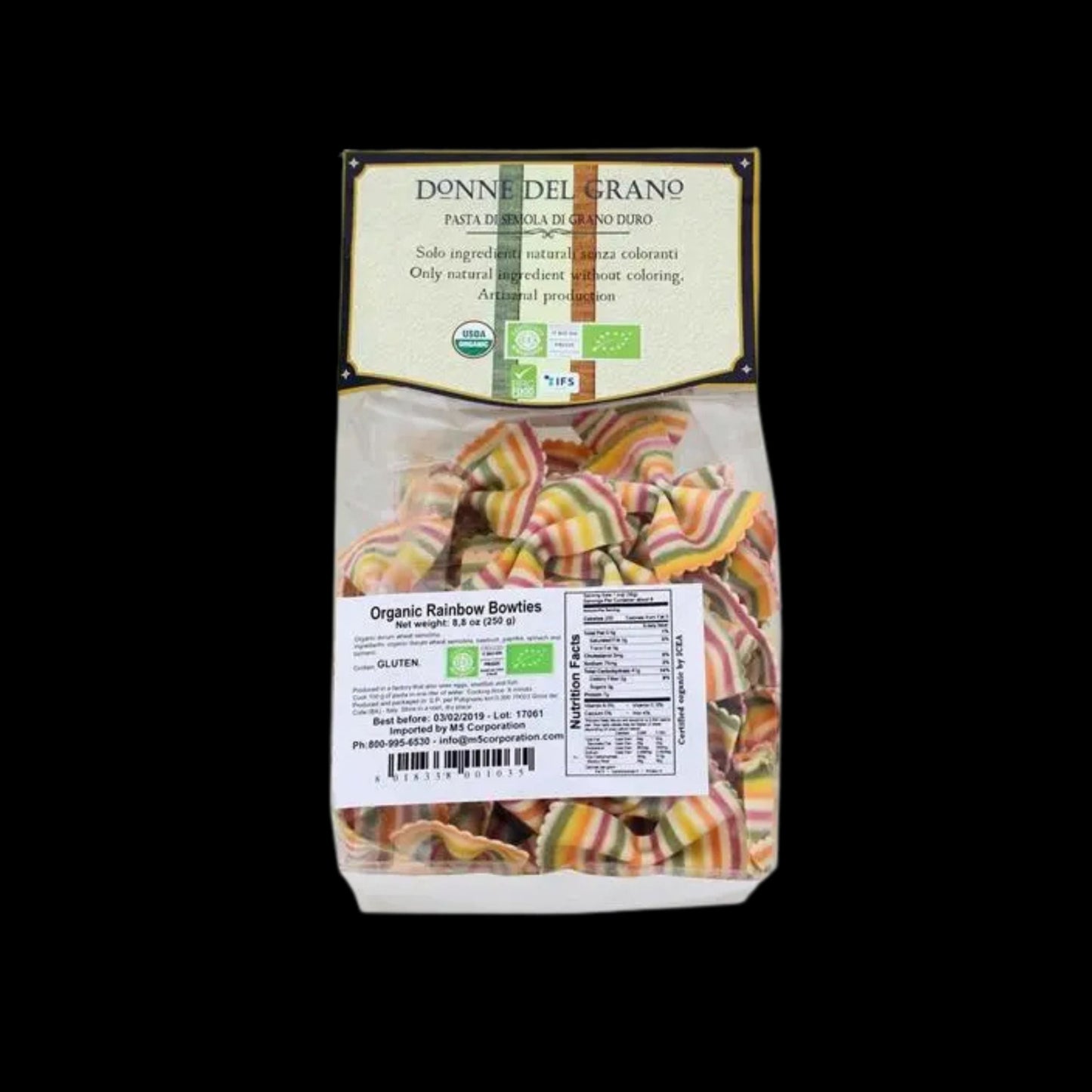 Organic Rainbow Bowties Colored Pasta - 8.8oz (250gm)