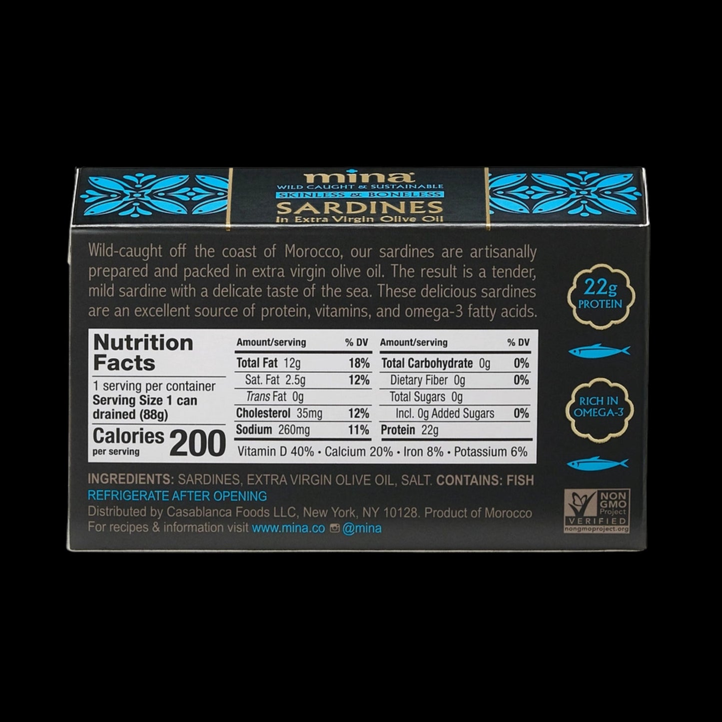 4.4oz Sardines Skinless & Boneless in Extra Virgin Olive Oil