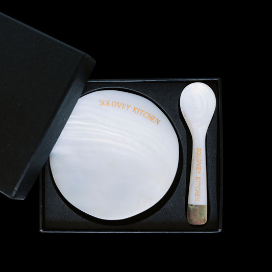 Gift Box Mother of Pearl Caviar Spoon & Plate Set