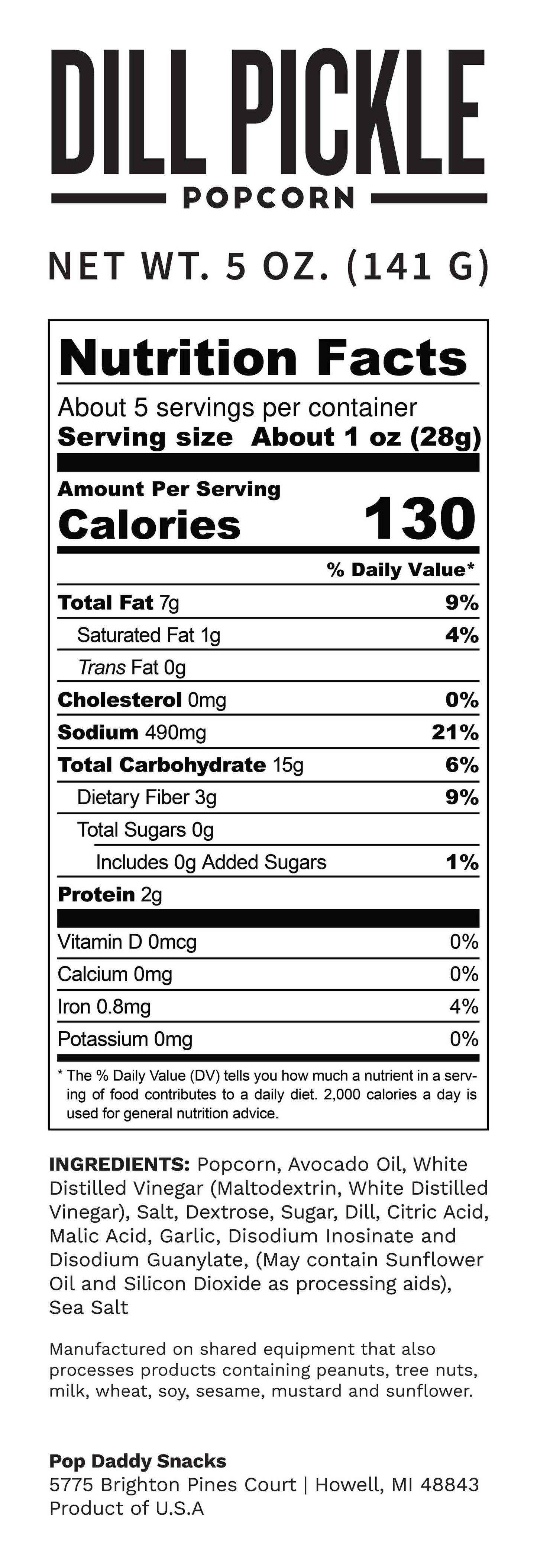 Pop Daddy – Dill Pickle Flavored Popcorn 5.0oz