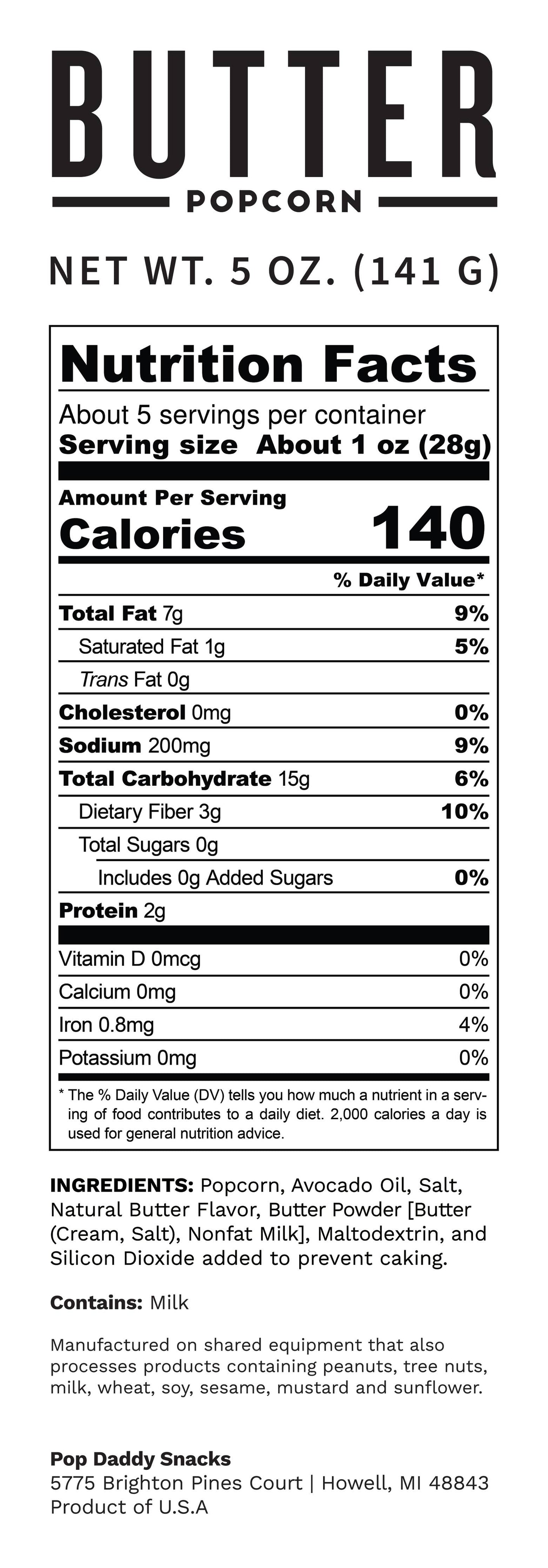 Pop Daddy – Natural Butter Flavored Popcorn 5.0oz